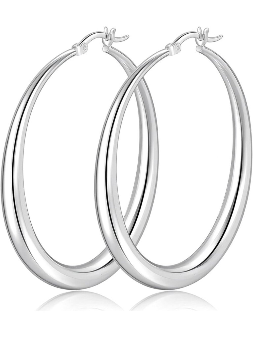 Large Silver Plated Chunky Hoop Earrings for Women - Lightweight & Stylish